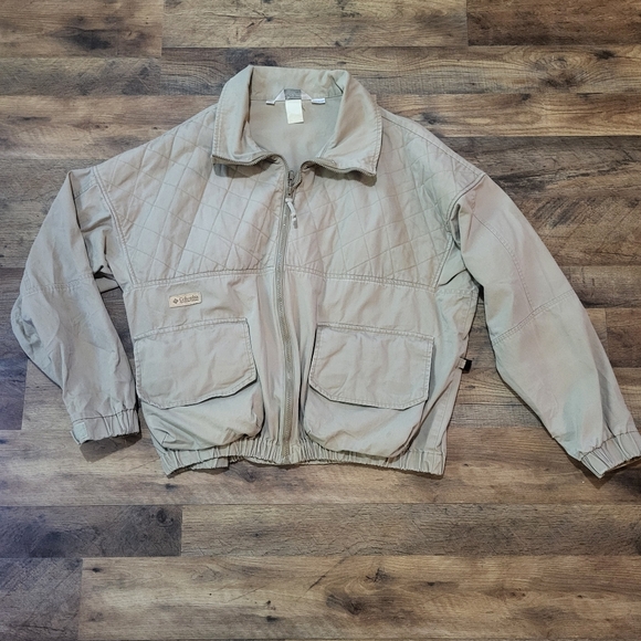 Vintage Columbia Beige Cargo Quilted-Print Baggy Double Zip-Up Jacket Size XXL - Picture 1 of 7